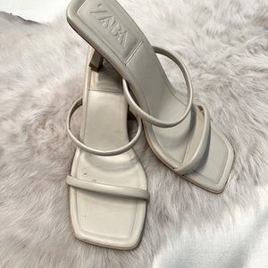 Zara nude leather sandals - kitten heel size 41